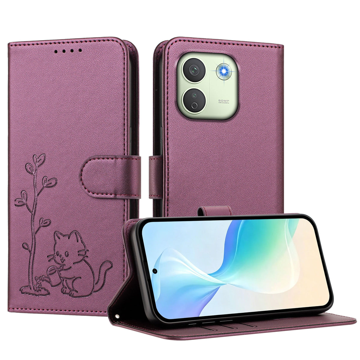 For Xiaomi Redmi Note 17 Pro Max 5G / Xiaomi Redmi Note 17 Pro+ 5G Case Cat Watering Plant Pattern PU Leather Wallet Stand Phone Cover