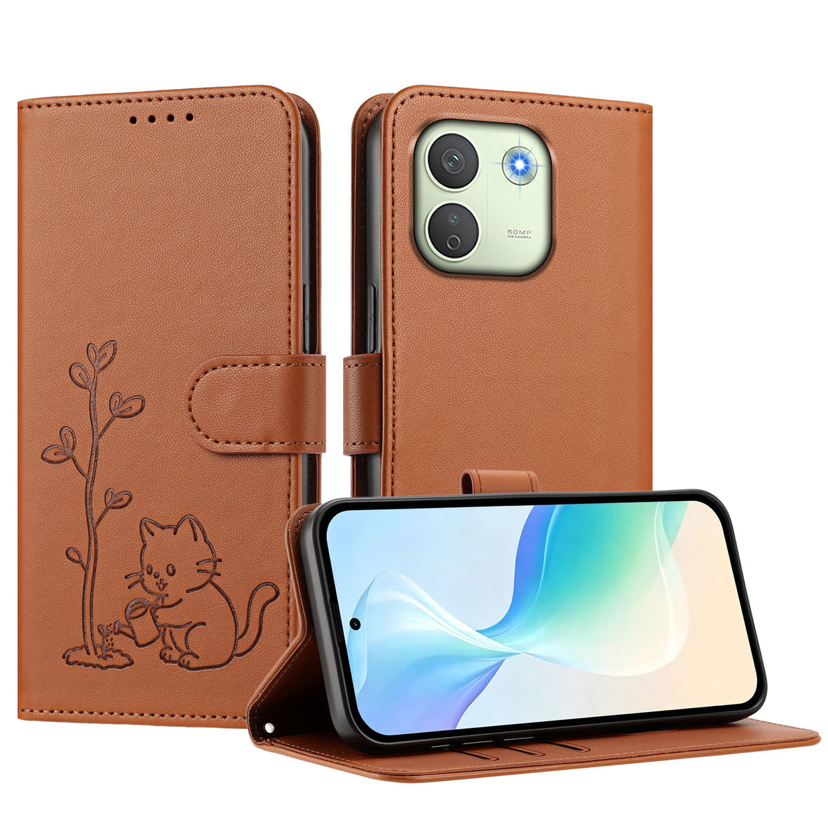 For Xiaomi Redmi Note 17 Pro Max 5G / Xiaomi Redmi Note 17 Pro+ 5G Case Cat Watering Plant Pattern PU Leather Wallet Stand Phone Cover