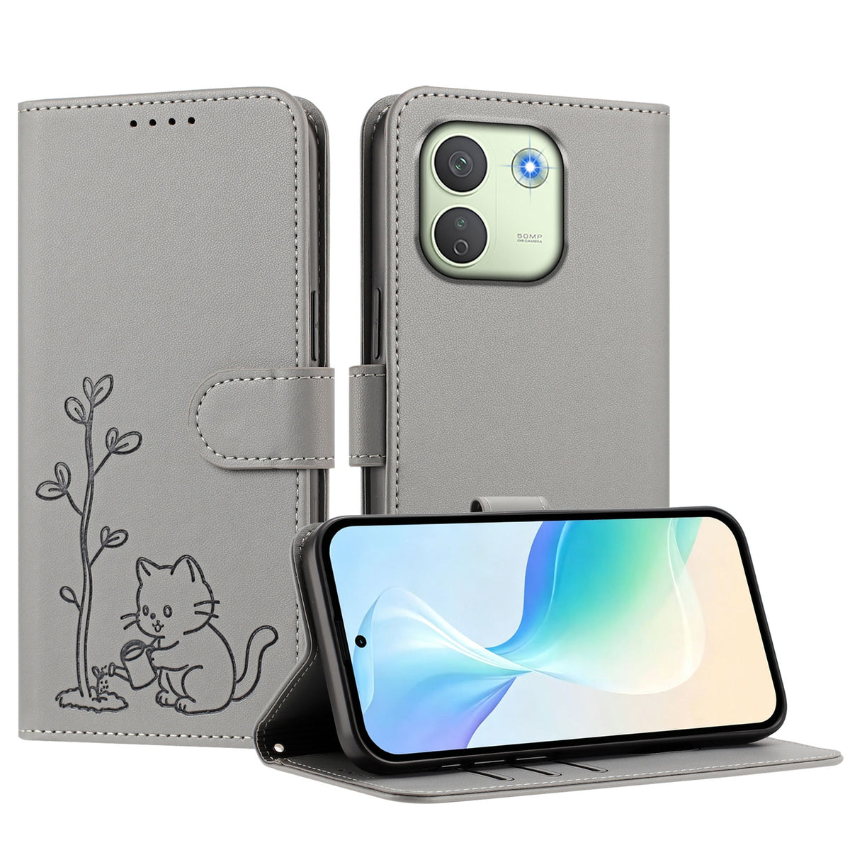 For Xiaomi Redmi Note 17 Pro Max 5G / Xiaomi Redmi Note 17 Pro+ 5G Case Cat Watering Plant Pattern PU Leather Wallet Stand Phone Cover