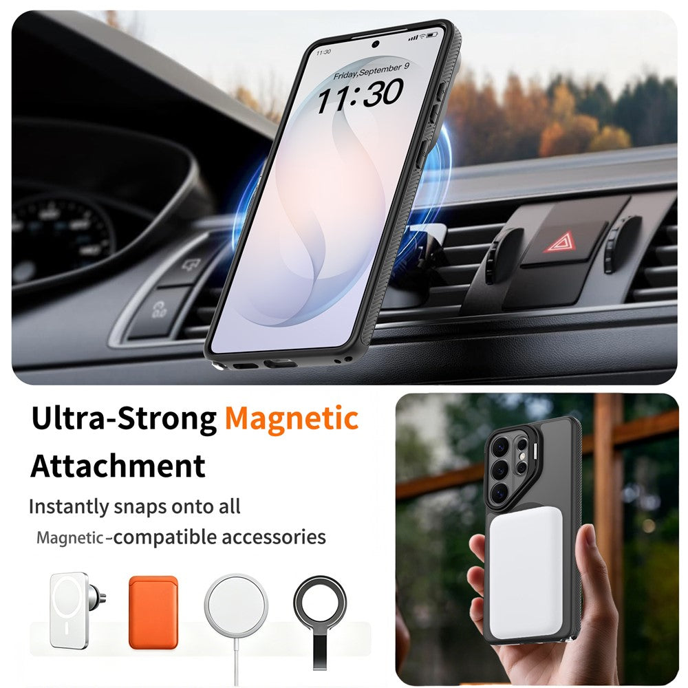 Magnetiskt skal för Samsung Galaxy S26 Ultra, kameralinsram, stativ PC + TPU-skal