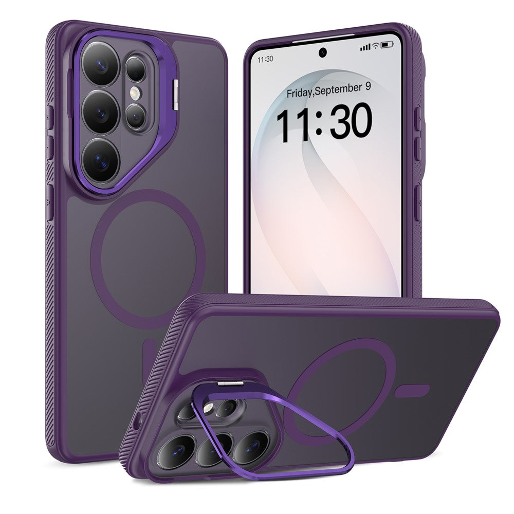Magnetiskt skal för Samsung Galaxy S26 Ultra, kameralinsram, stativ PC + TPU-skal