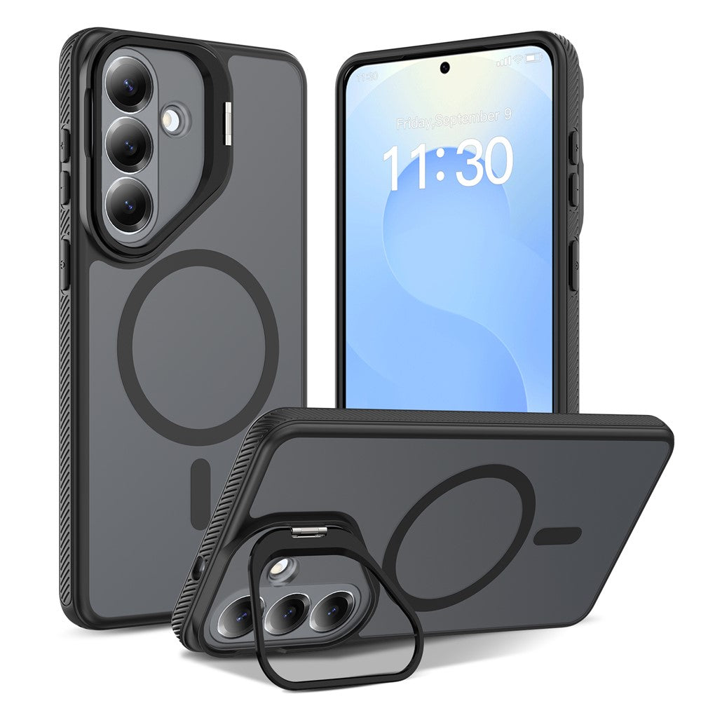 Magnetiskt skal till Samsung Galaxy S26+ / S25+ / S24+, kameralinsram, stativ i PC + TPU-mobilskal
