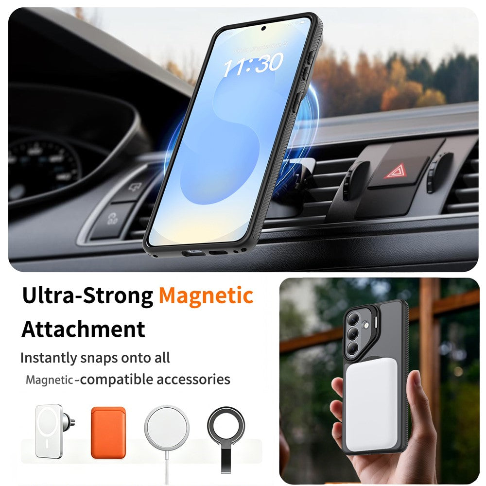 Magnetiskt skal till Samsung Galaxy S26+ / S25+ / S24+, kameralinsram, stativ i PC + TPU-mobilskal