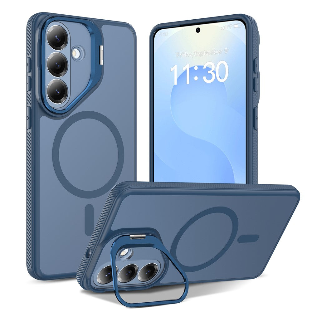 Magnetisk etui til Samsung Galaxy S26+ / S25+ / S24+ med kamerlinseramme og stativ, mobilcover i PC + TPU