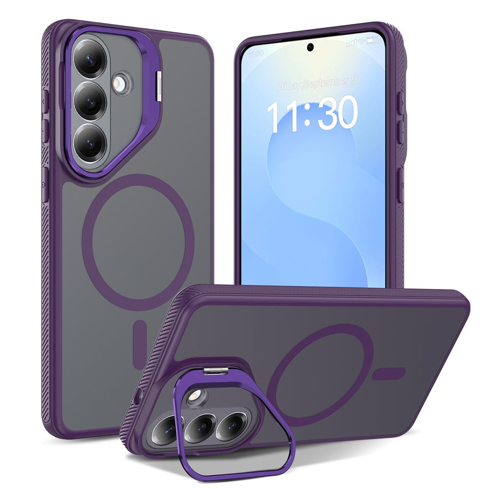 For Samsung Galaxy S26 FE / S25 FE Magnetic Case Camera Lens Frame Kickstand PC + TPU Phone Cover