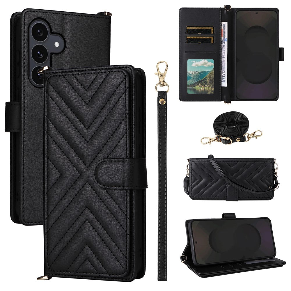 Samsung Galaxy S26 FE / S25 FE Läderfodral Stativ Plånboksfodral med Axel-/Handledsrem