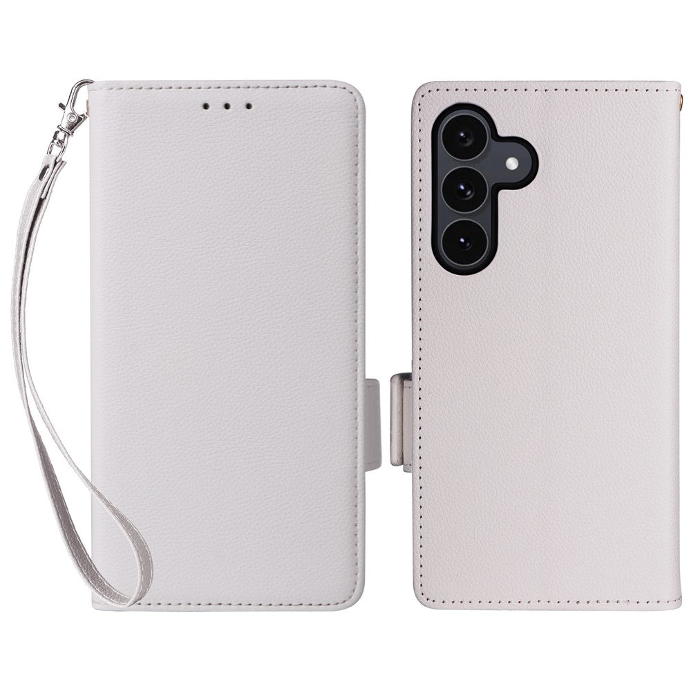 For Samsung Galaxy S26 FE / S25 FE Case Litchi Texture Wallet Leather Phone Cover with Wrist Strap