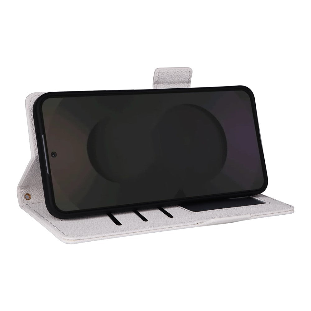 Samsung Galaxy S26 FE / S25 FE-skal i litchitexturerat läderfodral med handledsrem