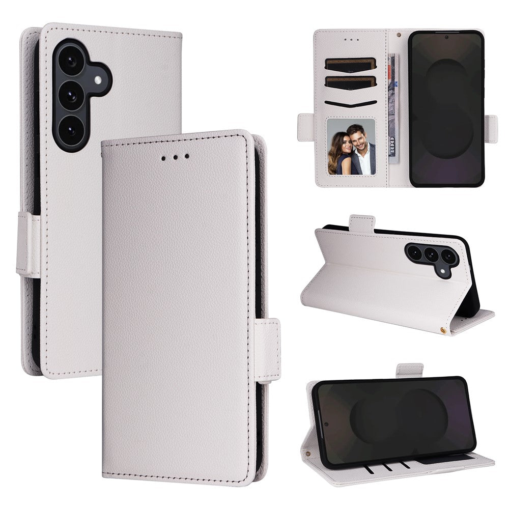For Samsung Galaxy S26 FE / S25 FE Case Litchi Texture Wallet Leather Phone Cover with Wrist Strap