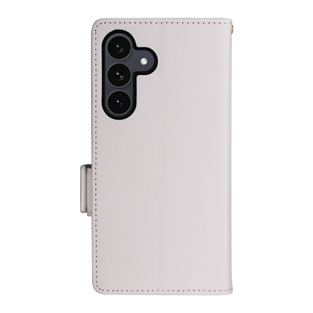 For Samsung Galaxy S26 FE / S25 FE Case Litchi Texture Wallet Leather Phone Cover with Wrist Strap