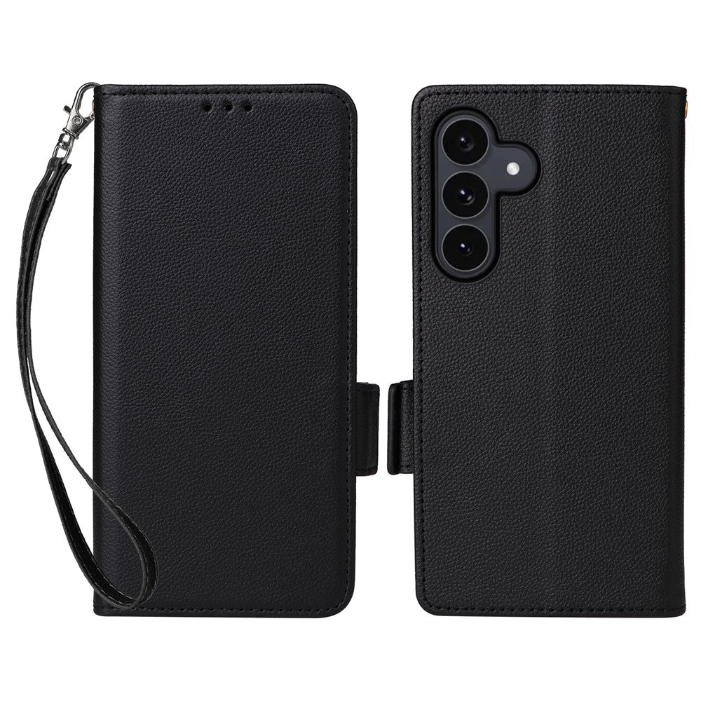 For Samsung Galaxy S26 FE / S25 FE Case Litchi Texture Wallet Leather Phone Cover with Wrist Strap