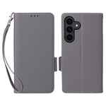 Samsung Galaxy S26 FE / S25 FE-skal i litchitexturerat läderfodral med handledsrem