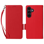 Samsung Galaxy S26 FE / S25 FE-skal i litchitexturerat läderfodral med handledsrem