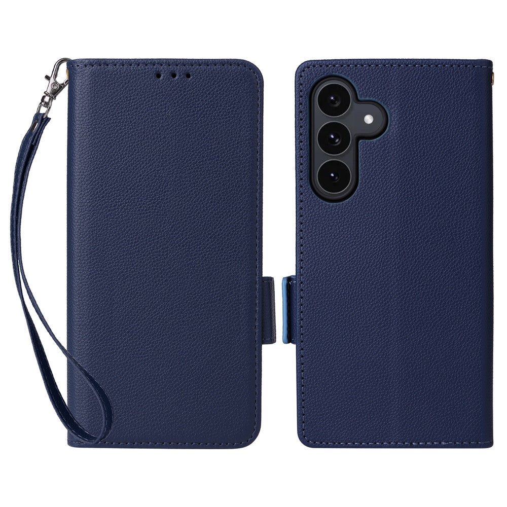 For Samsung Galaxy S26 FE / S25 FE Case Litchi Texture Wallet Leather Phone Cover with Wrist Strap