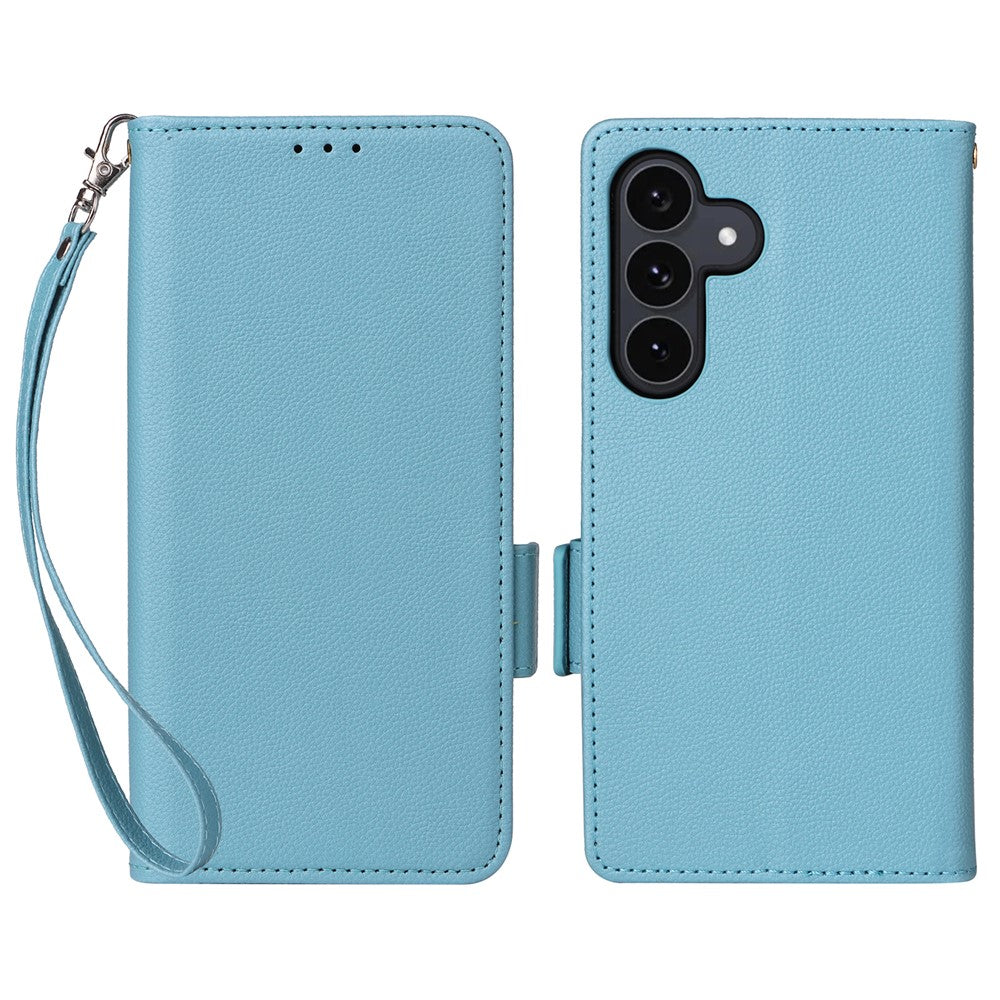 For Samsung Galaxy S26 FE / S25 FE Case Litchi Texture Wallet Leather Phone Cover with Wrist Strap