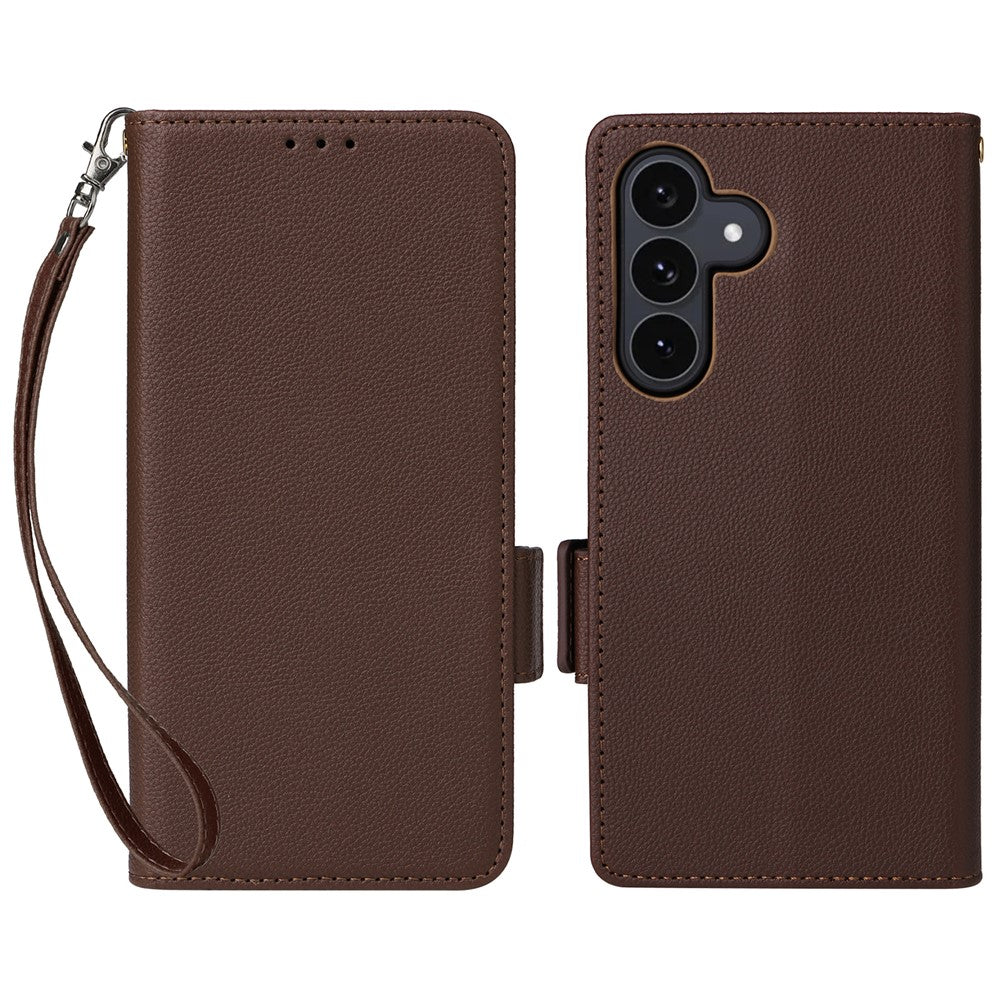 For Samsung Galaxy S26 FE / S25 FE Case Litchi Texture Wallet Leather Phone Cover with Wrist Strap