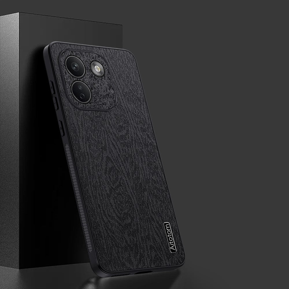 Xiaomi Redmi Note 17 Pro Max 5G-skal i trästruktur, PU-läderbelagt PC TPU-mobilskal