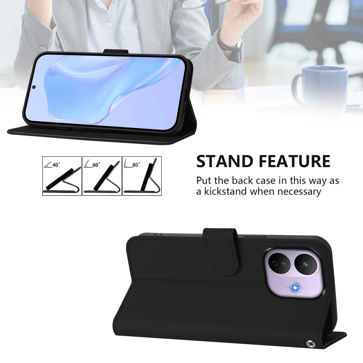 For Xiaomi Redmi Note 17 Pro 5G Case Solid Color Wallet Leather Phone Cover with Strap