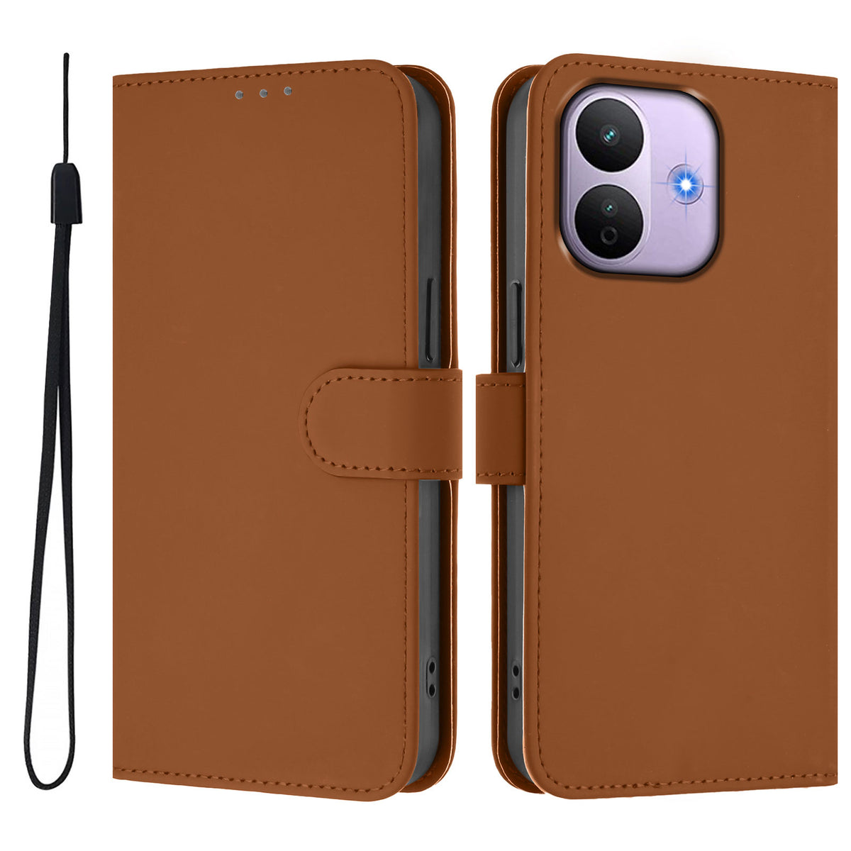 For Xiaomi Redmi Note 17 Pro 5G Case Solid Color Wallet Leather Phone Cover with Strap