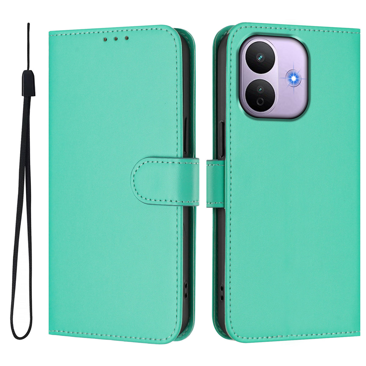 For Xiaomi Redmi Note 17 Pro 5G Case Solid Color Wallet Leather Phone Cover with Strap