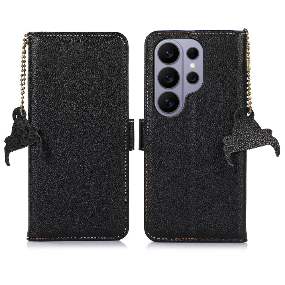 For Samsung Galaxy S26 Ultra Case RFID Blocking Textured Genuine Cow Leather Phone Cover
