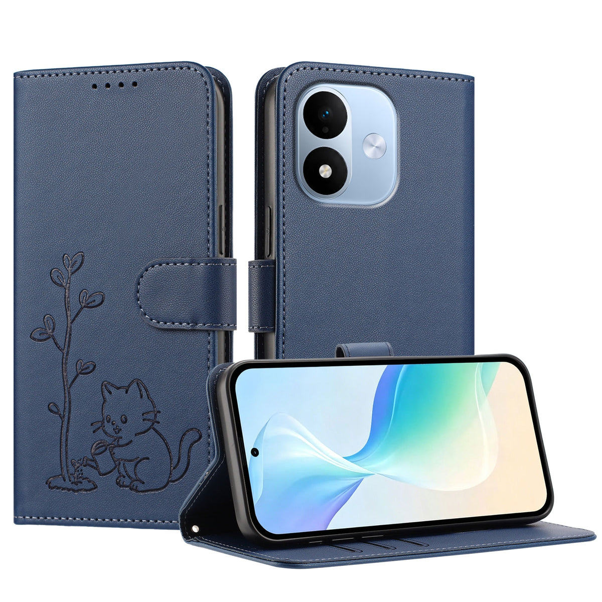 Xiaomi Redmi Note 17 5G (Global) / Xiaomi Redmi Note 17 (Indien/Kina) 5G / Xiaomi Redmi Note 17 4G (Global) skal katt vattnande växtmönster PU-läder plånboksfodral