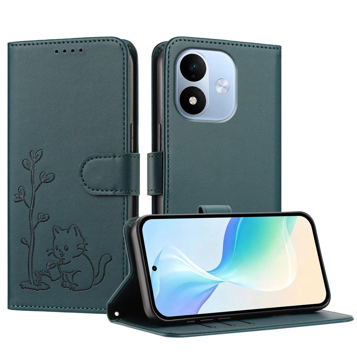 For Xiaomi Redmi Note 17 5G (Global) / Xiaomi Redmi Note 17 (India/China) 5G / Xiaomi Redmi Note 17 4G (Global) Case Cat Watering Plant Pattern PU Leather Wallet Stand Phone Cover