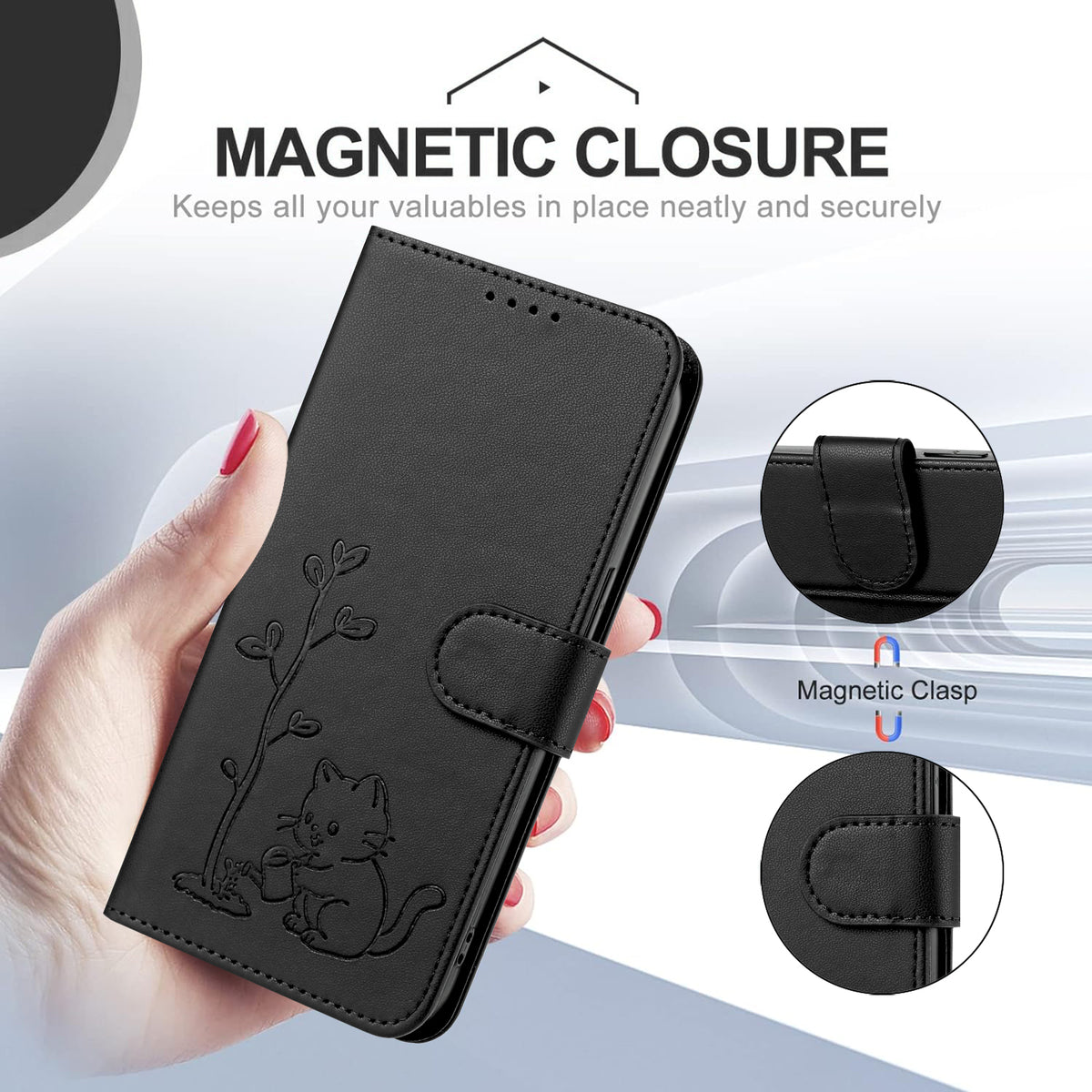 Samsung Galaxy S25 FE / Galaxy S26 FE-cover med kat, der vander planter, mønster, PU-læder, tegnebogsetui
