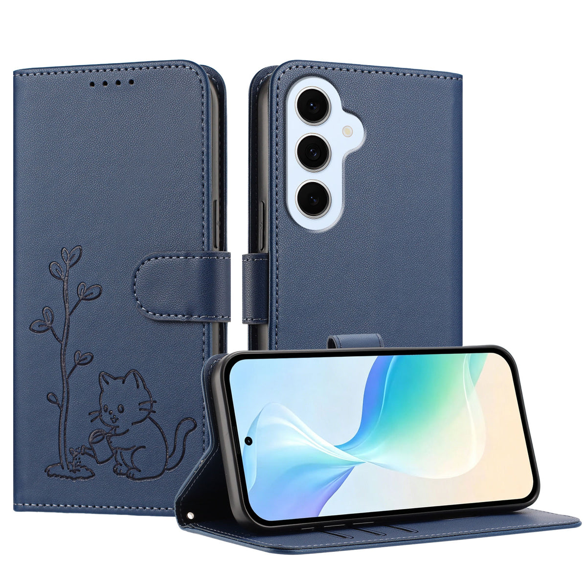 Samsung Galaxy S25 FE / Galaxy S26 FE-cover med kat, der vander planter, mønster, PU-læder, tegnebogsetui