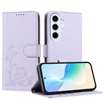 Samsung Galaxy S25 FE / Galaxy S26 FE-cover med kat, der vander planter, mønster, PU-læder, tegnebogsetui