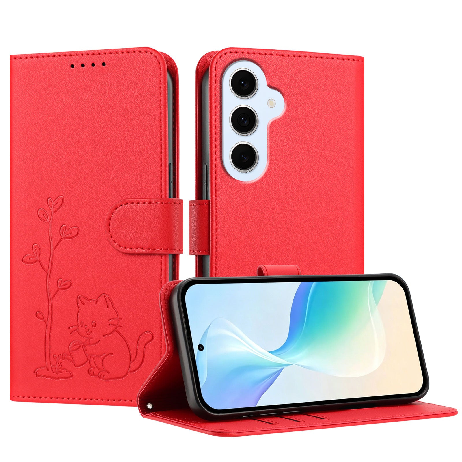Samsung Galaxy S25 FE / Galaxy S26 FE-skal Katt som vattnar växter Mönster PU-läder Plånboksfodral
