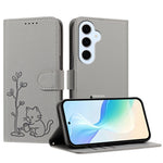 Samsung Galaxy S25 FE / Galaxy S26 FE-cover med kat, der vander planter, mønster, PU-læder, tegnebogsetui