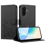 Samsung Galaxy A57 5G-skal Katt, vattnande växtmönster, PU-läder, plånboksfodral, stativ