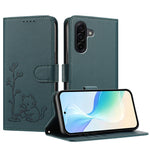 Samsung Galaxy A57 5G-skal Katt, vattnande växtmönster, PU-läder, plånboksfodral, stativ