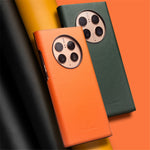 QIALINO Ultra-Thin Phone Case for Huawei Mate 50 4G Genuine Cowhide Leather Cover Anti-Drop Shockproof Case with Smart View Window