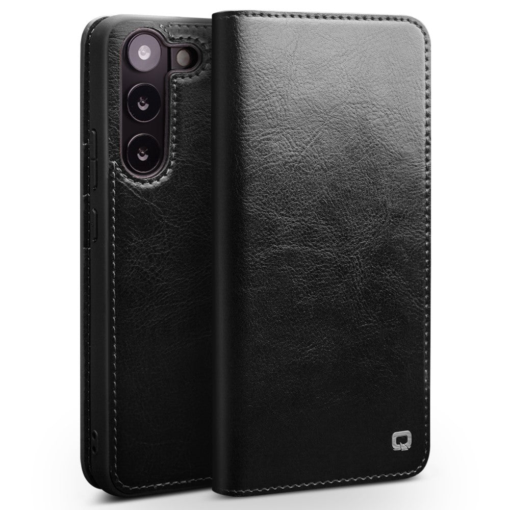 QIALINO For Samsung Galaxy S23+ Genuine Leather Case Drop-Proof Business Style Flip Cover Wallet Stand