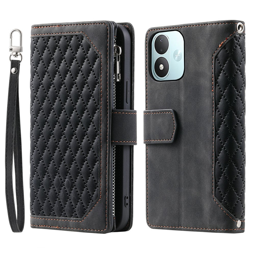 Pung-etui til Xiaomi Redmi Note 17 5G (Global) / 17 4G (Global) / 17 (Indien/Kina) 5G, mobilcover i PU-læder med håndledsrem