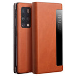 QIALINO Shockproof Cover for Huawei Mate X2 5G Genuine Cowhide Leather Phone Case Anti-Fall Phone Case with View Window