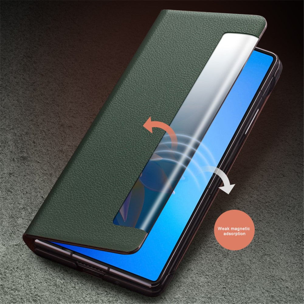QIALINO Shockproof Cover for Huawei Mate X2 5G Genuine Cowhide Leather Phone Case Anti-Fall Phone Case with View Window