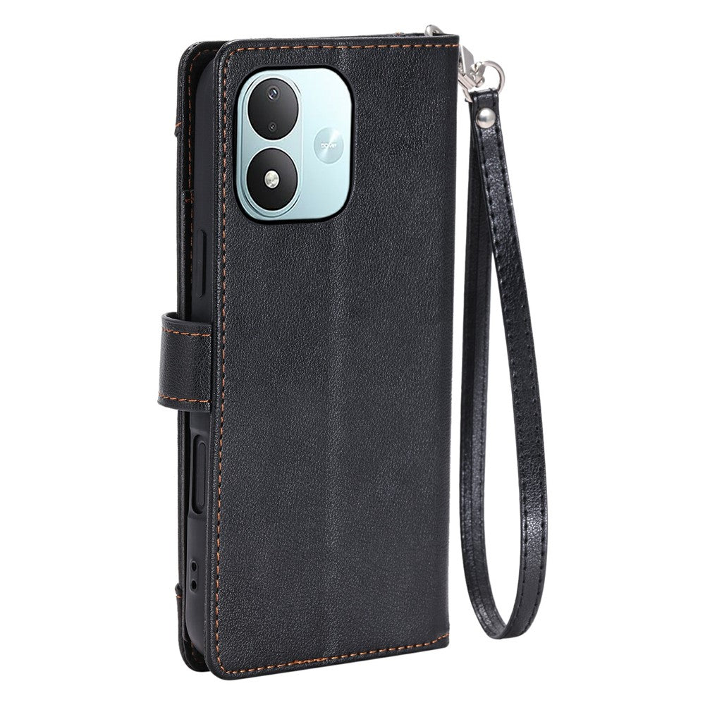 Plånboksfodral för Xiaomi Redmi Note 17 5G (Global) / 17 4G (Global) / 17 (Indien/Kina) 5G, Litchitextur, Blixtlåsficka, Stativ, Läderflikfodral med Handledsrem
