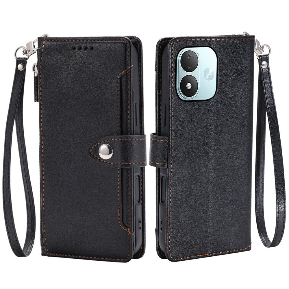 Plånboksfodral för Xiaomi Redmi Note 17 5G (Global) / 17 4G (Global) / 17 (Indien/Kina) 5G, Litchitextur, Blixtlåsficka, Stativ, Läderflikfodral med Handledsrem