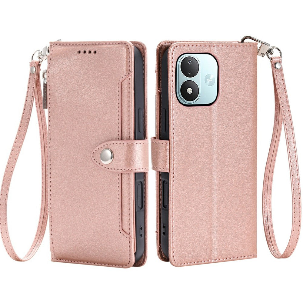Plånboksfodral för Xiaomi Redmi Note 17 5G (Global) / 17 4G (Global) / 17 (Indien/Kina) 5G, Litchitextur, Blixtlåsficka, Stativ, Läderflikfodral med Handledsrem