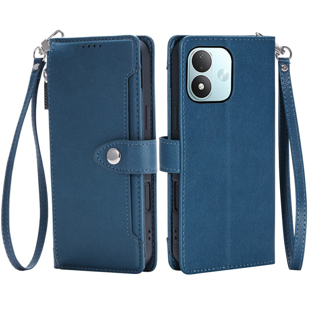 Plånboksfodral för Xiaomi Redmi Note 17 5G (Global) / 17 4G (Global) / 17 (Indien/Kina) 5G, Litchitextur, Blixtlåsficka, Stativ, Läderflikfodral med Handledsrem