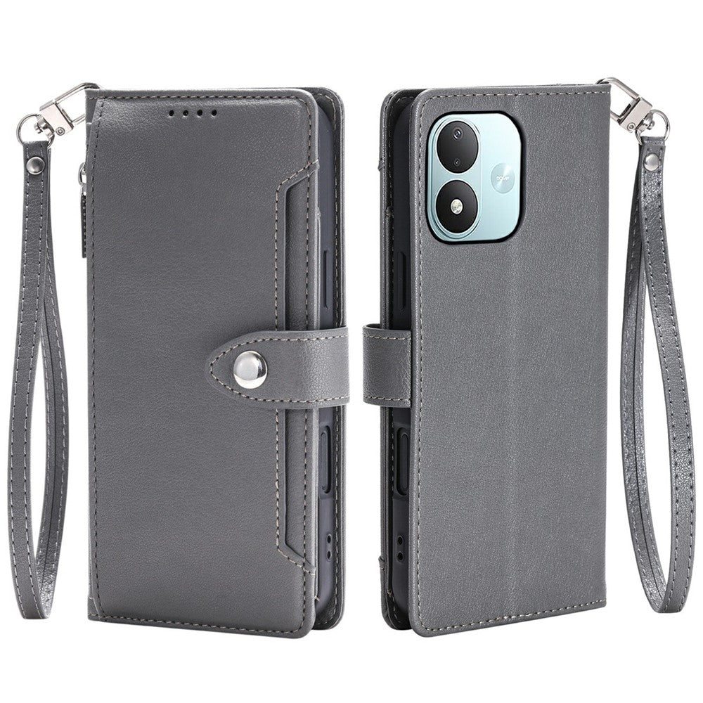 Plånboksfodral för Xiaomi Redmi Note 17 5G (Global) / 17 4G (Global) / 17 (Indien/Kina) 5G, Litchitextur, Blixtlåsficka, Stativ, Läderflikfodral med Handledsrem