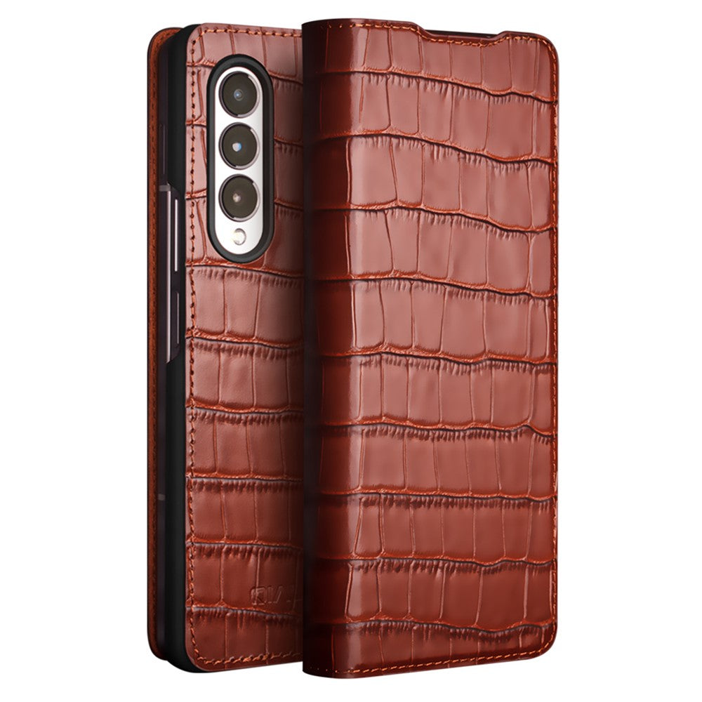 QIALINO mobilcover med krokodillestruktur til Samsung Galaxy Z Fold4 5G, stødsikkert kohudslæderetui i business-stil