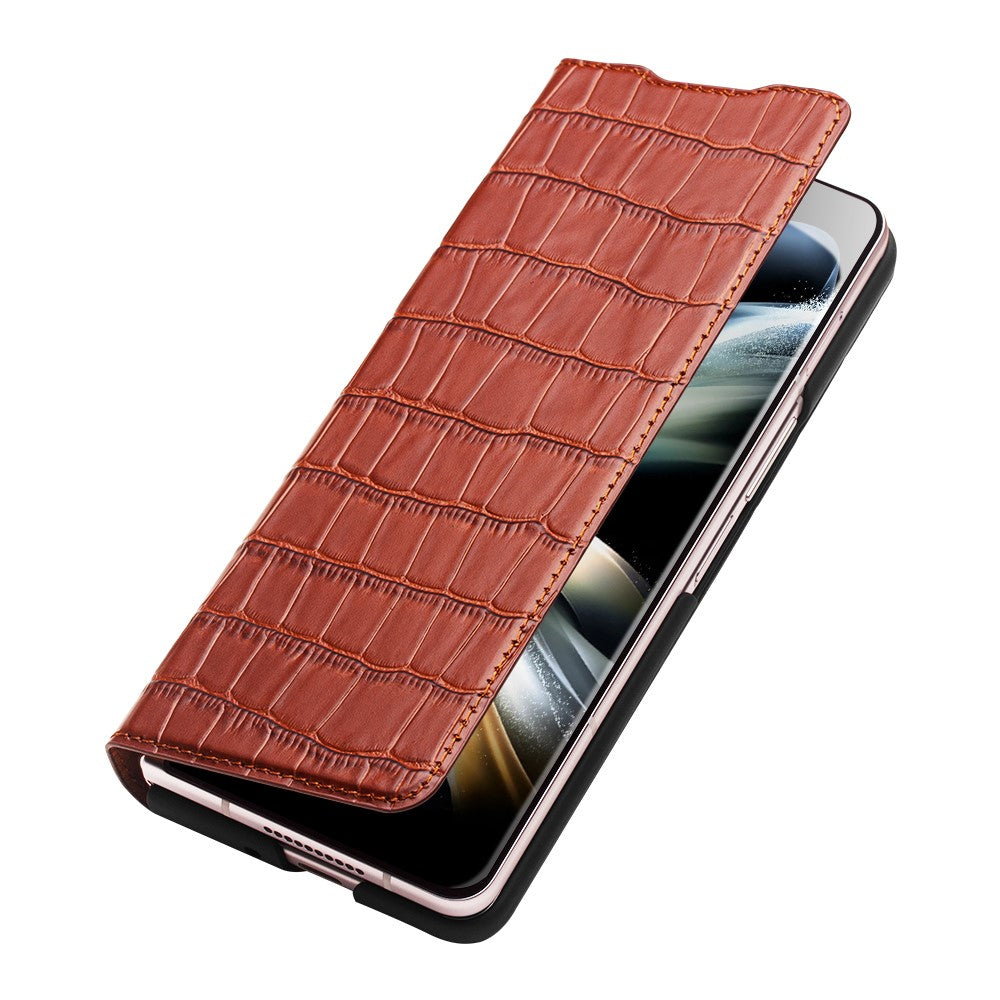 QIALINO mobilcover med krokodillestruktur til Samsung Galaxy Z Fold4 5G, stødsikkert kohudslæderetui i business-stil