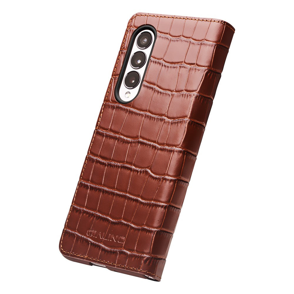 QIALINO mobilcover med krokodillestruktur til Samsung Galaxy Z Fold4 5G, stødsikkert kohudslæderetui i business-stil
