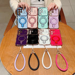 For Samsung Galaxy S25 Ultra Case Kickstand Electroplating Wave Frame Love Printing TPU Back Cover with Hand Strap