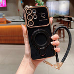 For Samsung Galaxy S25 Ultra Case Kickstand Electroplating Wave Frame Love Printing TPU Back Cover with Hand Strap