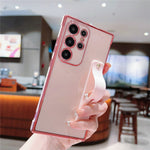 For Samsung Galaxy S24 Ultra TPU Case Wristband Kickstand Electroplated Frame Shockproof Phone Cover